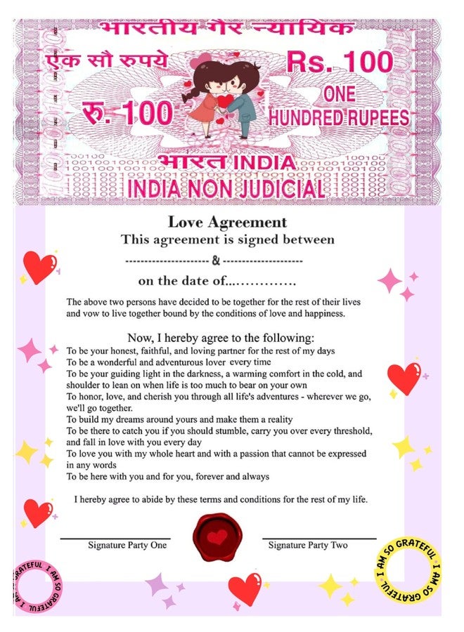 Guuchuu Love Contract Agreement/Love Agreement Certificate with Pre Defined Terms & Conditions (LOVE AGREEMENT) (Art Design) with wood bead braclet - Image 4